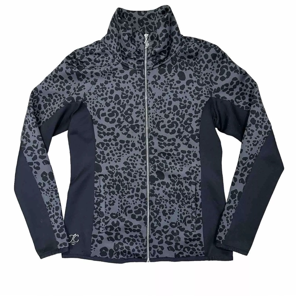 Juicy Couture Cheetah Print Track Jacket Black Activewear Y2K Women’s Size Med